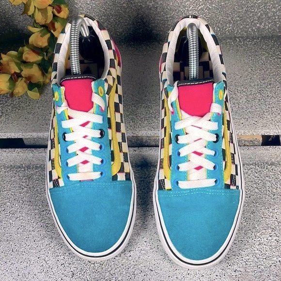 VANS Old Skool Multicolored Checkered Sneakers Shoes - Picture 3 of 9